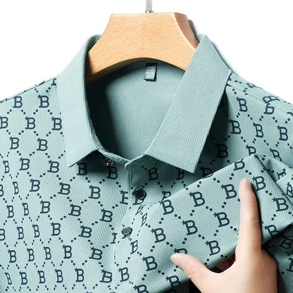 2025 Summer New Men's Business Print Short Sleeved POLO Shirt Comfortable and Cool Casual Fashion T-shirt