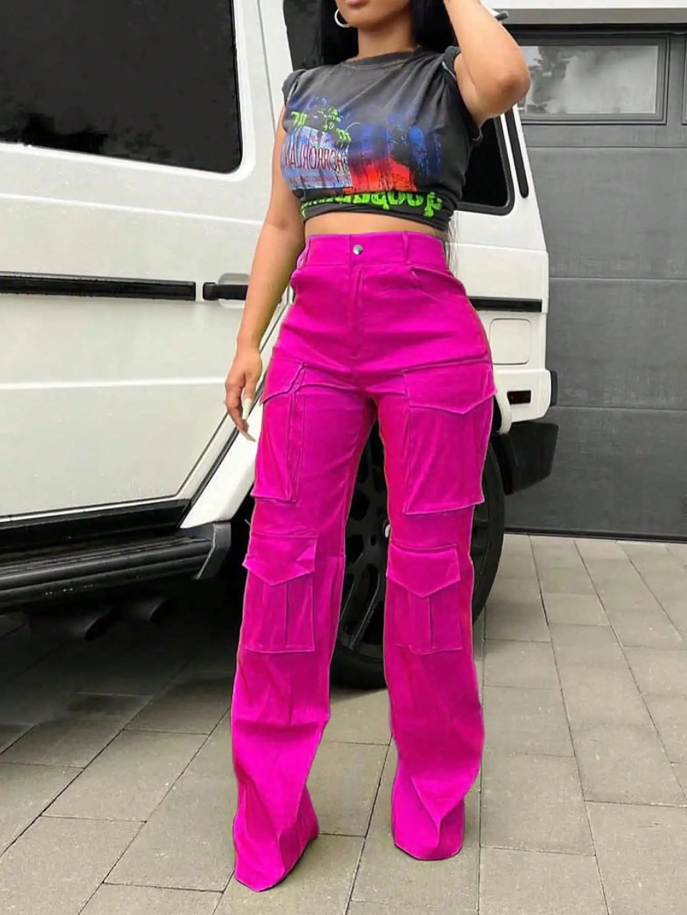 2025 Newest Women's High-waisted Cargo Pants Straight Wide Leg Pants Y2K Streetwear Loose Stretch Pants With Pocket Streetwear