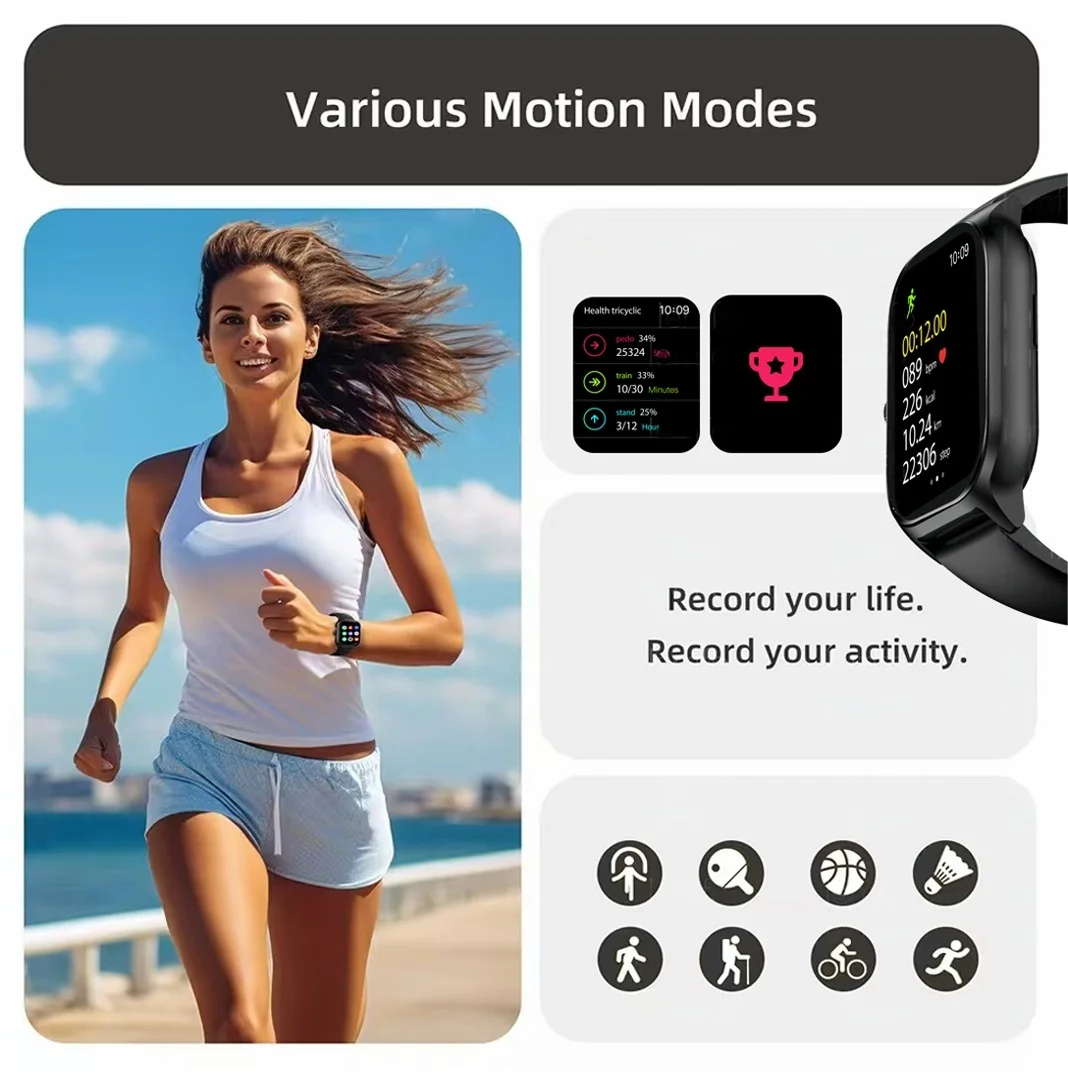 Montres intelligentes pour homme femme appel Bluetooth musique fitness tracker sport avec podomètre étanche informations alertes montre intelligente