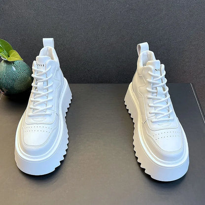 Baskets montantes en cuir pour hommes, chaussures à plateforme confortables, chaussures de course en plein air pour hommes, respirant, zones de tennis, nouveau, 2025