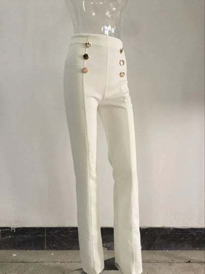 Pantalon audilong décontracté pour femme, chemises et chemisiers slim, pantalons sauvages, vêtements élégants, pantalons à jambe droite boutonnée, dame de bureau