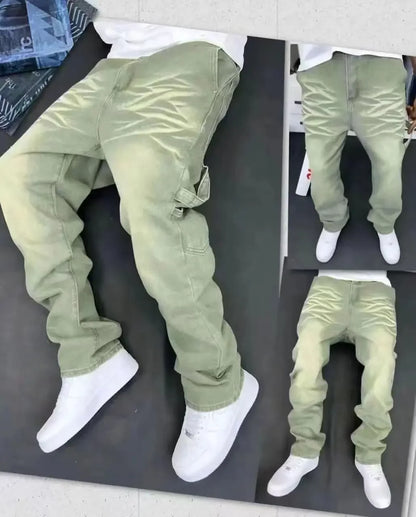 Jean Vintage pour hommes, bas de cloche en détresse, coupe propre, vêtements de travail pour le travail du bois, pantalon en Denim pour le commerce extérieur, 2025