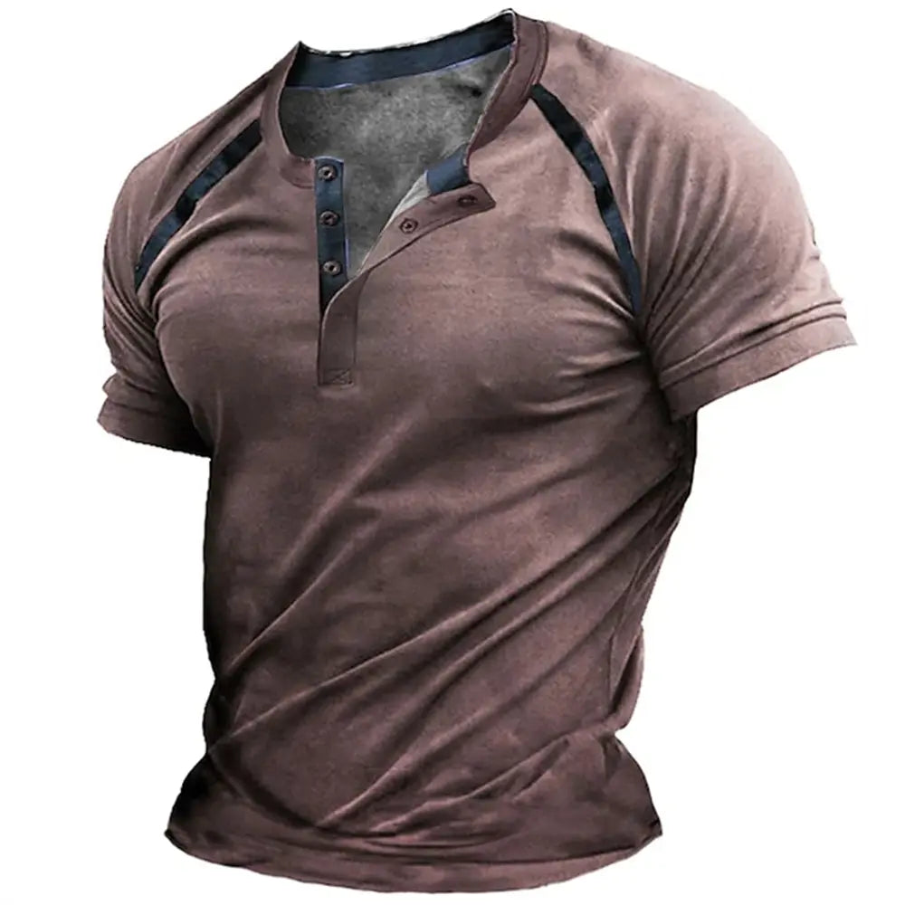 Henry - Summer men's short sleeved T-shirt, men's casual clothing top with buttons, S-5XL