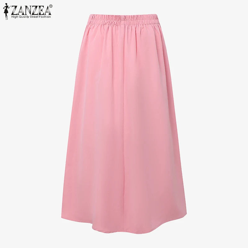 ZANZEA élégant a-ligne Jupes plissées femmes mode taille haute Patchwork Midi Faldas Mujer bureau déplacements solide Jupes Femme