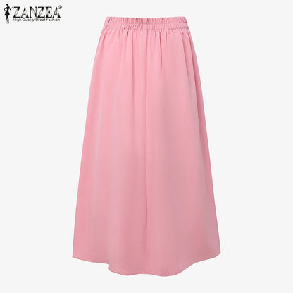 ZANZEA élégant a-ligne Jupes plissées femmes mode taille haute Patchwork Midi Faldas Mujer bureau déplacements solide Jupes Femme