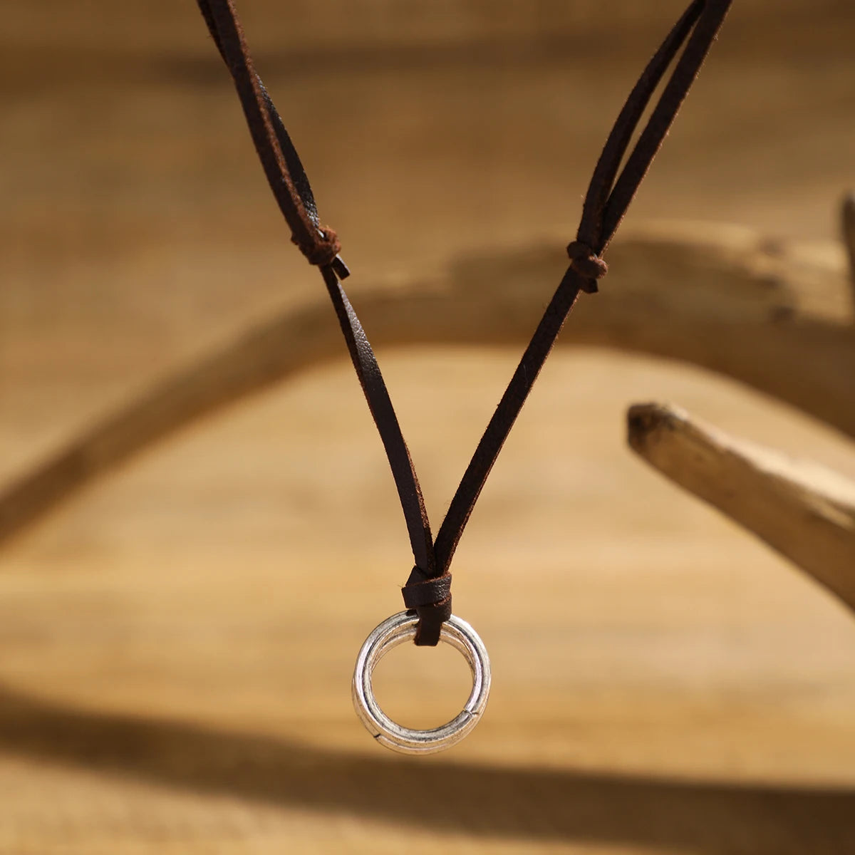 Adjustable Long Rope Chain with Circle Ring Pendant Necklace Men Vintage Jewelry on the Neck Accessories 2023 Fashion Male Gifts