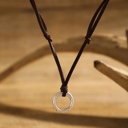 Adjustable Long Rope Chain with Circle Ring Pendant Necklace Men Vintage Jewelry on the Neck Accessories 2023 Fashion Male Gifts