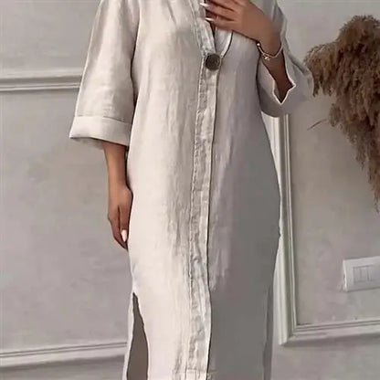 Women's Casual Button-Up Linen irt Long Ne round Color Blo  Pet Clothing Accories - DOGOMET DIGITAL PLUS