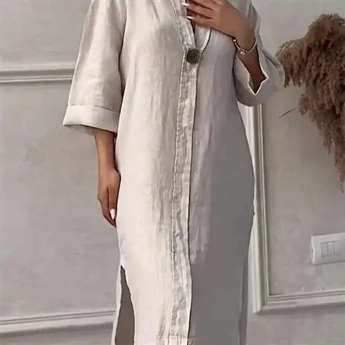 Women's Casual Button-Up Linen irt Long Ne round Color Blo  Pet Clothing Accories - DOGOMET DIGITAL PLUS