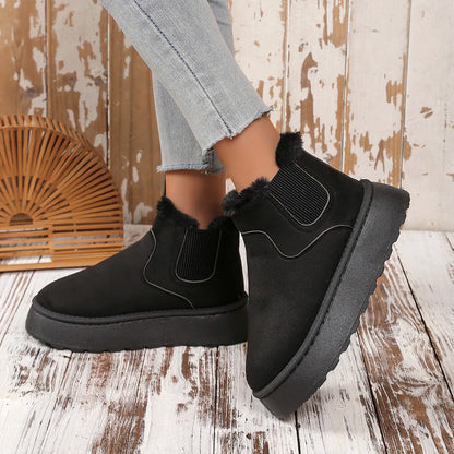 Hiver femmes courtes en peluche chaud bottes de neige chaussures décontractées nouveau daim fourrure Chelsea bottines plates plate-forme dames chaussures Botas - DOGOMET DIGITAL PLUS