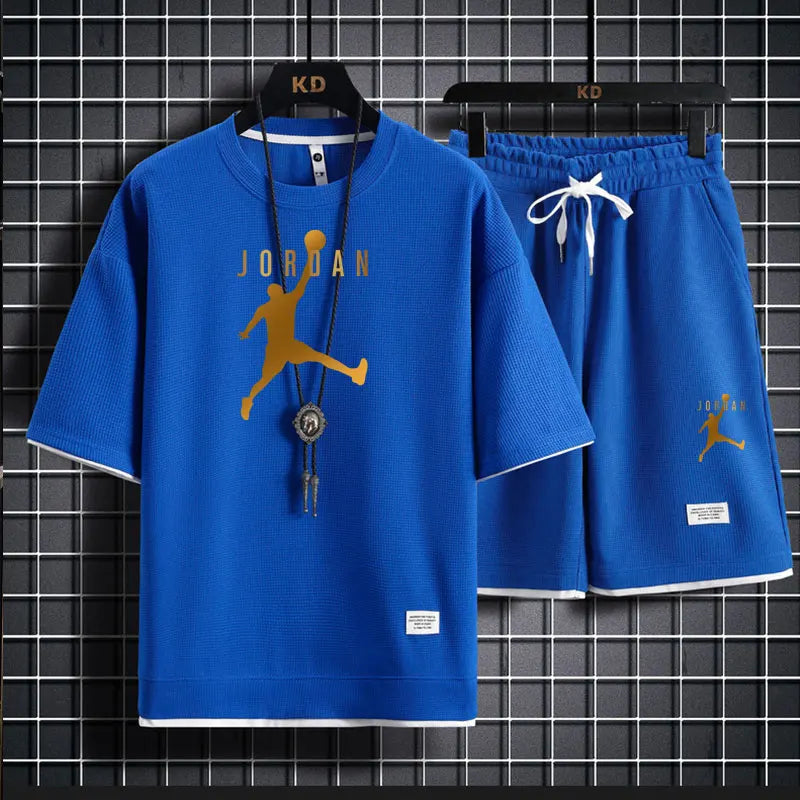 A 2025 new summer outdoor short-sleeved round-neck T-shirt and breathable shorts two-piece fashionable sporty casual suit - DOGOMET DIGITAL PLUS