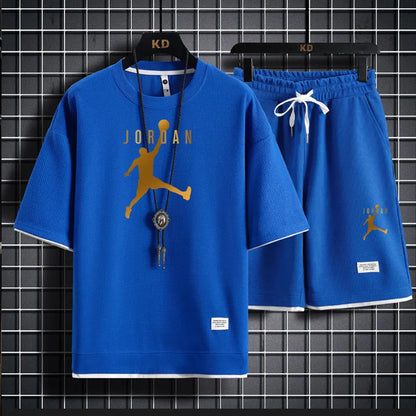 A 2025 new summer outdoor short-sleeved round-neck T-shirt and breathable shorts two-piece fashionable sporty casual suit - DOGOMET DIGITAL PLUS