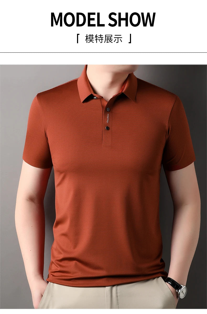 2024 Summer New Short sleeved High end Textured Letter Men's POLO Shirt Comfortable Silk Ice Feel Casual Business lapel T-shirt