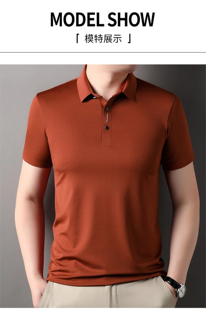 2024 Summer New Short sleeved High end Textured Letter Men's POLO Shirt Comfortable Silk Ice Feel Casual Business lapel T-shirt