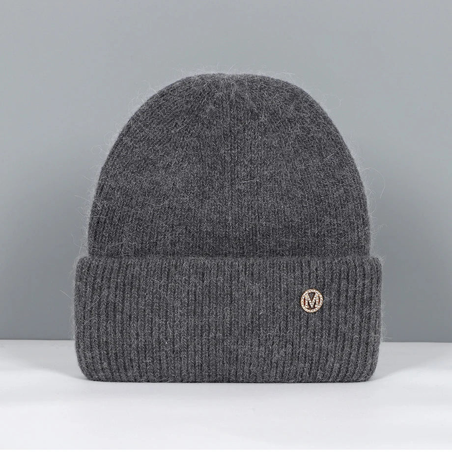 Bonnet en Fourrure de Lapin pour Femme, en Laine Solide, Doux, en Cachemire, Collection Automne Hiver