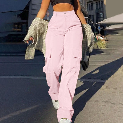 Women's Loose Cargo Pants High Waist Wide Leg Solid Color Full Length Trousers With Pockets Casual All Seasons Long Pantalones