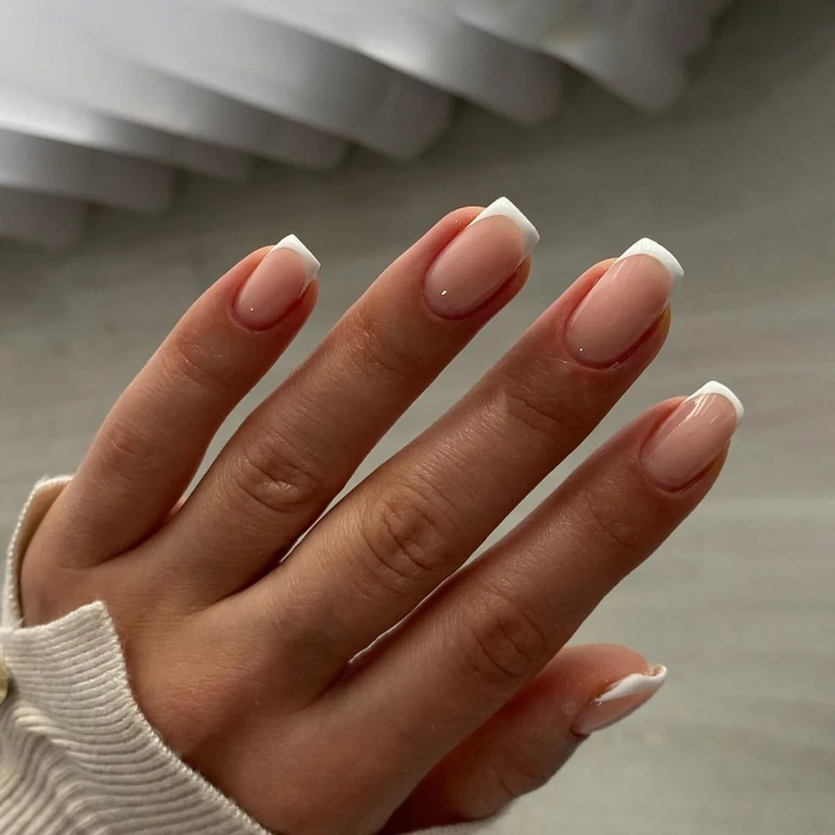 Faux ongles français en acrylique à couverture complète pour filles, faux ongles carrés courts, rose nude, nickel é simple, presse, N64.Art, N64.24 pièces