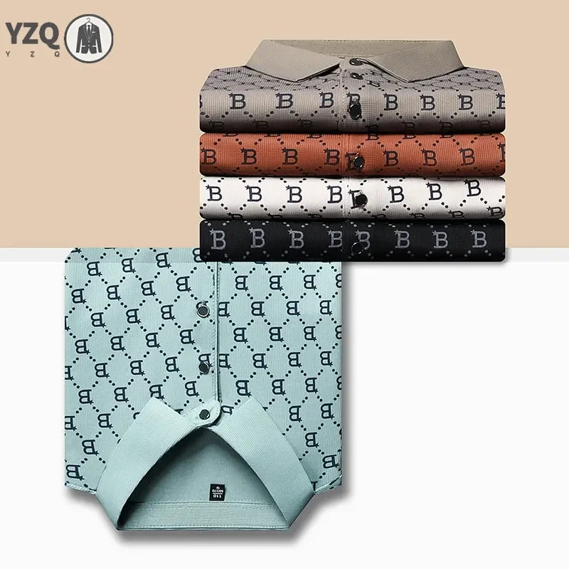 2025 Summer New Men's Business Print Short Sleeved POLO Shirt Comfortable and Cool Casual Fashion T-shirt