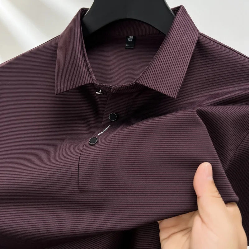 2024 Summer New Short sleeved High end Textured Letter Men's POLO Shirt Comfortable Silk Ice Feel Casual Business lapel T-shirt