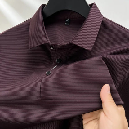 2024 Summer New Short sleeved High end Textured Letter Men's POLO Shirt Comfortable Silk Ice Feel Casual Business lapel T-shirt