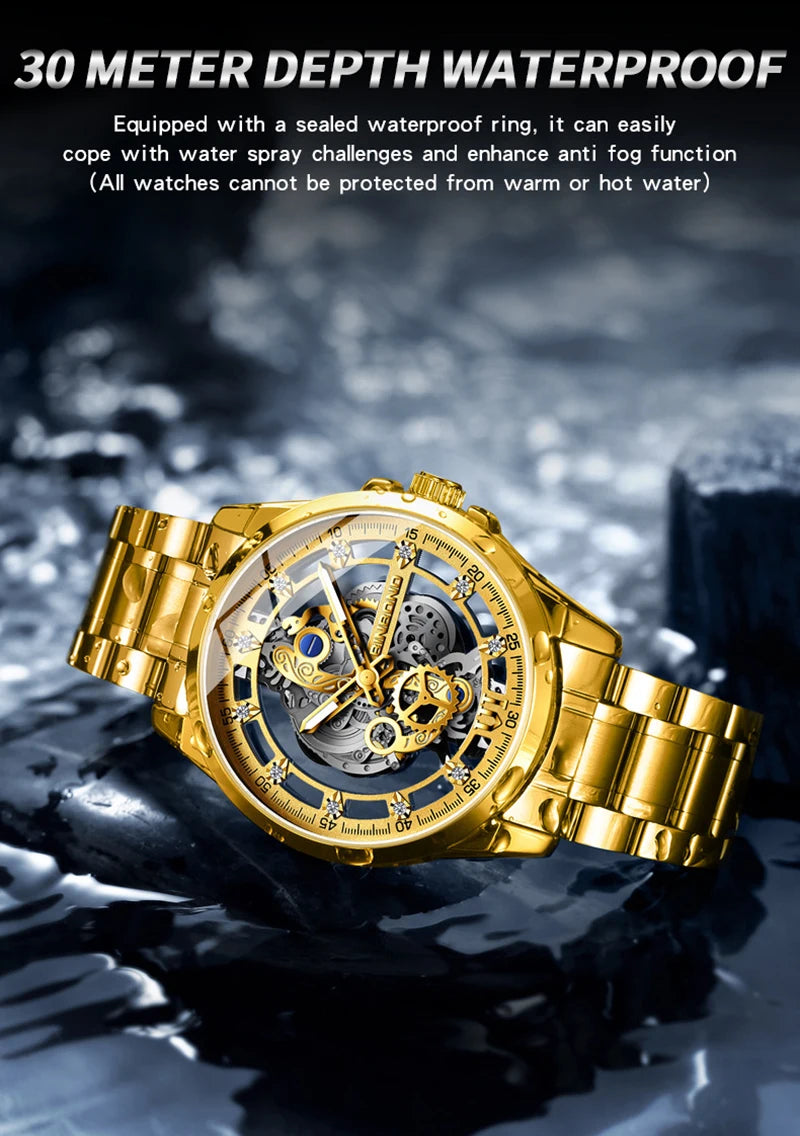 UTHAI-Montre à quartz en acier inoxydable pour homme, évider, étanche, métal, authentique, luxe, carillon, Shoous, V006, nouveau, 2024