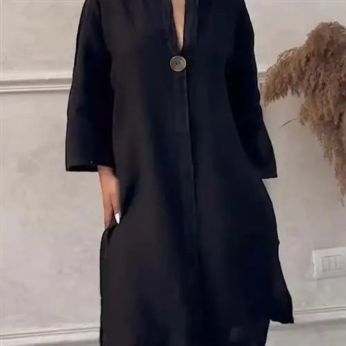 Women's Casual Button-Up Linen irt Long Ne round Color Blo  Pet Clothing Accories - DOGOMET DIGITAL PLUS