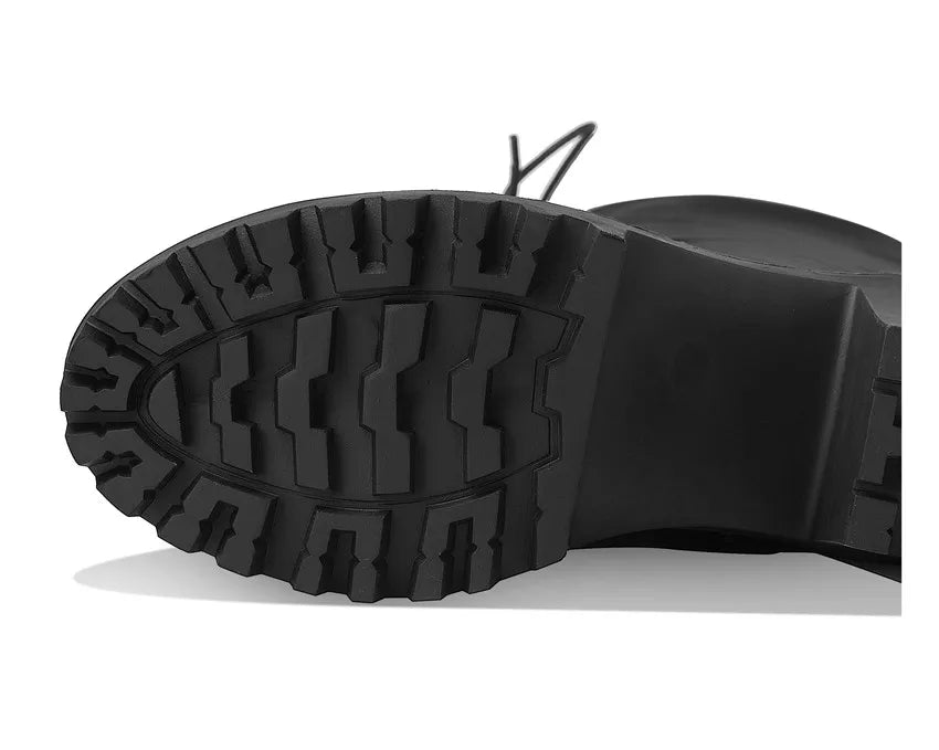 Bottes hautes britanniques pour femmes, blanc et noir, robe de soirée et de bureau, bout rond, talons bloc, fermeture éclair, longues bottes à plateforme d'équitation, hiver - DOGOMET DIGITAL PLUS