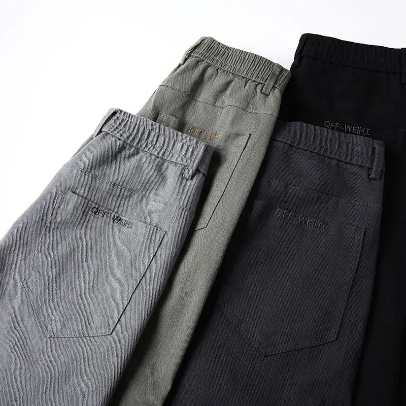 Fashion Men Casual Straight Tailored Trousers Male Jean Like Pants Comfortable Light Gray Dark Grey Trousers