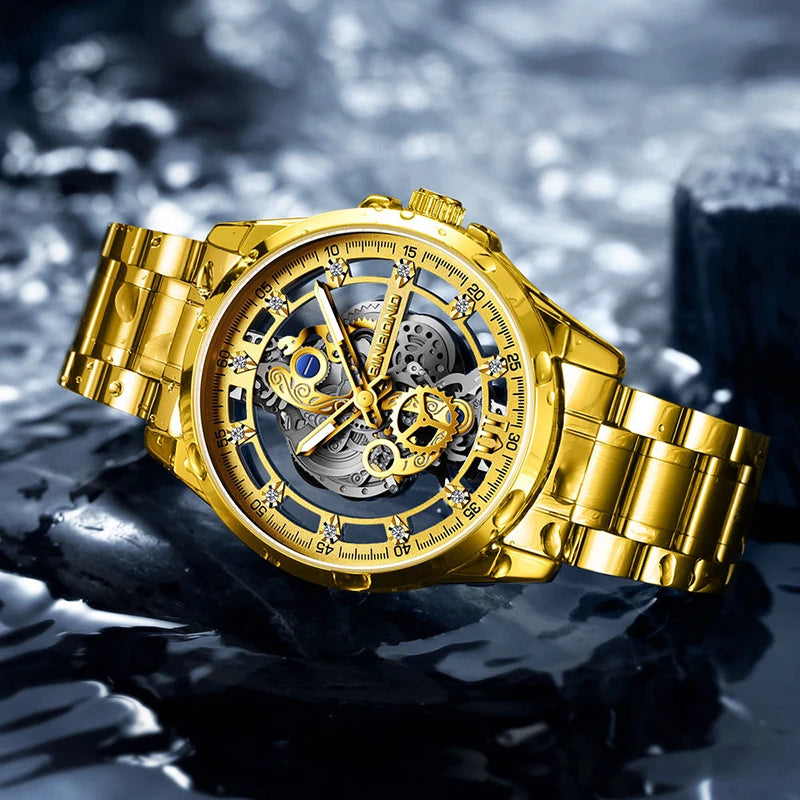 UTHAI-Montre à quartz en acier inoxydable pour homme, évider, étanche, métal, authentique, luxe, carillon, Shoous, V006, nouveau, 2024