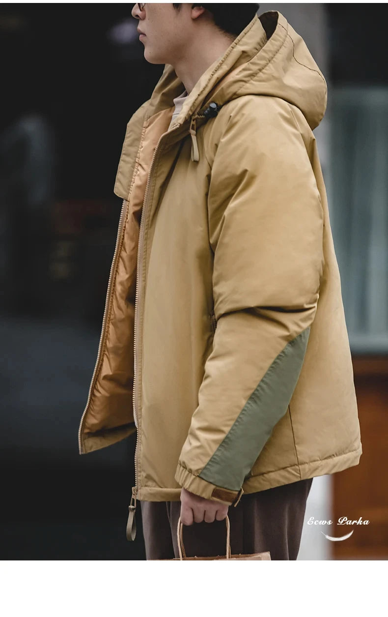 Maden Veste de duvet pour homme avec capuche hiver épaisse tissu mat brillant parka manteau chaud pour l'extérieur versatile veste noire pour porter dehors Chic et chaude veste masculine - DOGOMET DIGITAL PLUS