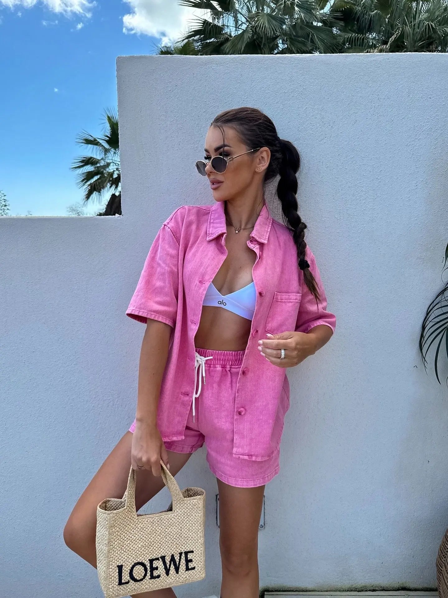 2025 Summer Women's Fashion Casual Loose Short Sleeve Shirt Denim Shorts Set Ensemble Femme 2 Pièces Été