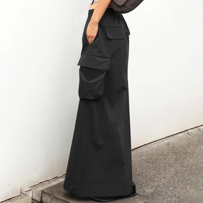 ZANZEA-Jupe Cargo adt pour Femme, Vintage, Élégante, Maxi, Bureau, Grandes Poches, Taille artificiel astique, Streetwear, Automne, 2023