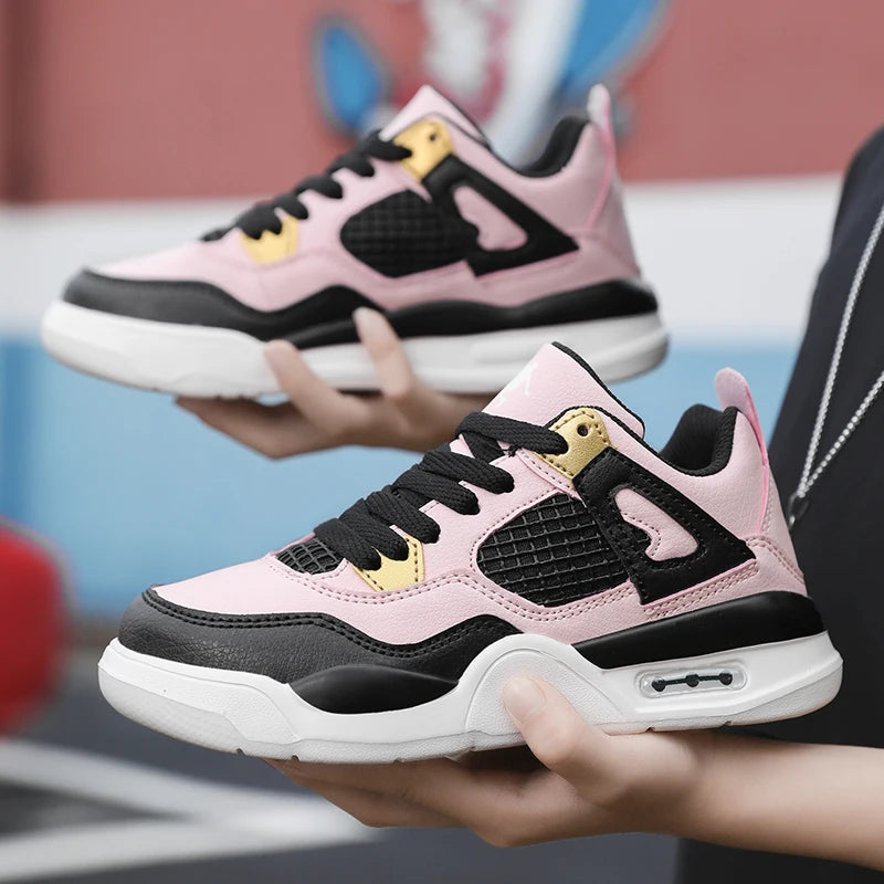 Baskets de basket-ball en cuir à lacets pour enfants, chaussures de skate plates décontractées, tennis pour enfants, qualité, mode, filles, garçons