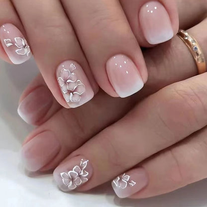 24 pièces/ensemble faux ongles carrés courts pour femmes mignon mariée coeur blanc français conseils faux ongles y2k presse sur faux ongles fournitures