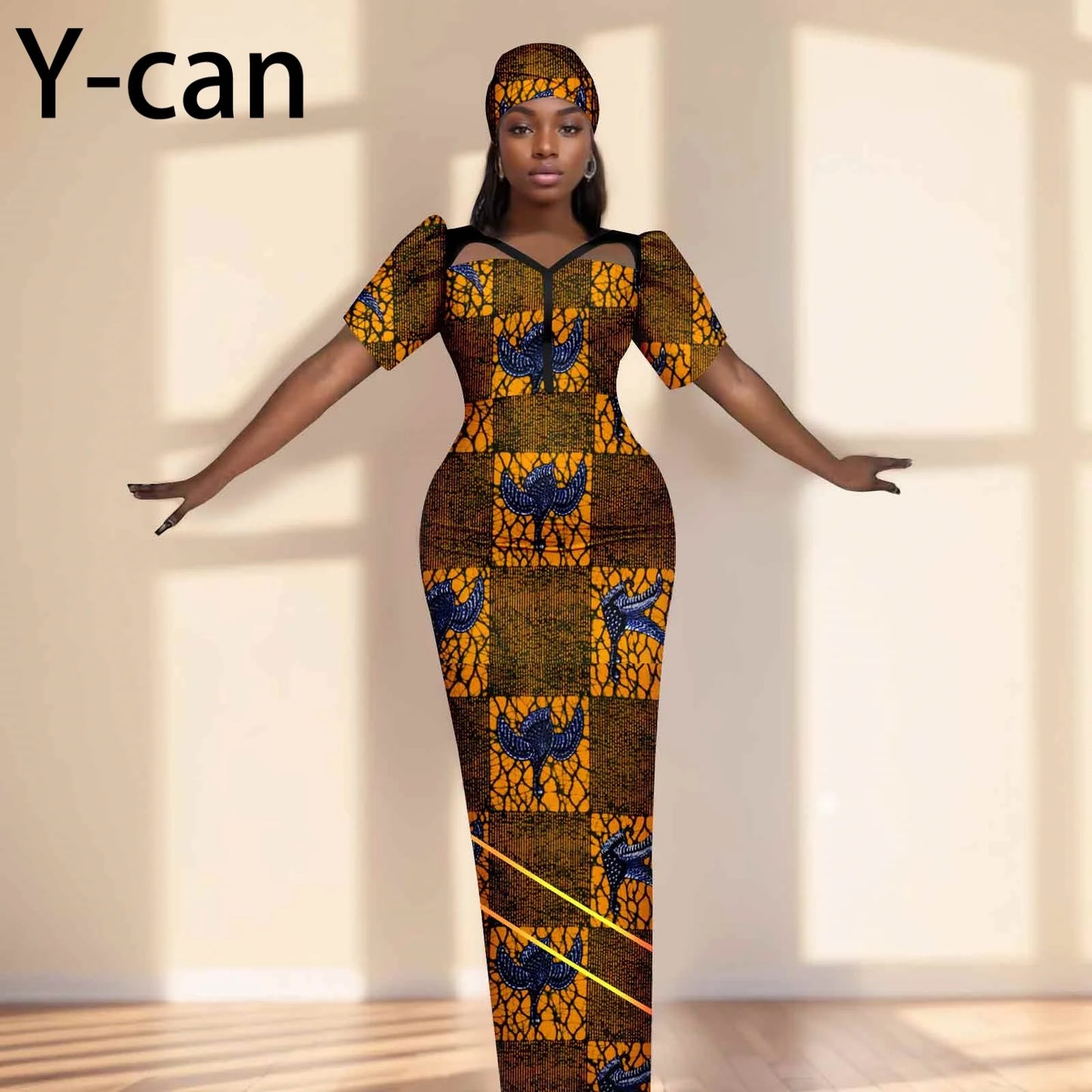 Robe de soirée robes africaines pour femmes coupe ajustée robe à manches courtes robes de soirée avec bandeau Dashiki Ankara imprimer 2525071