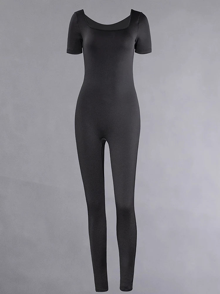 Barboteuse à manches courtes pour femmes, couleur unie, slim, batterie con, combinaisons, sport, fitness, décontracté, activité, streetwear, salopette