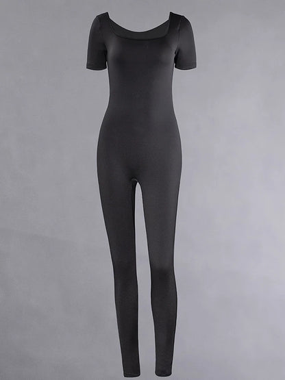Barboteuse à manches courtes pour femmes, couleur unie, slim, batterie con, combinaisons, sport, fitness, décontracté, activité, streetwear, salopette