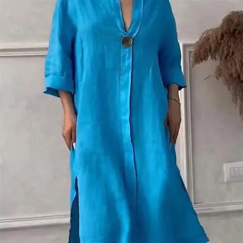 Women's Casual Button-Up Linen irt Long Ne round Color Blo  Pet Clothing Accories - DOGOMET DIGITAL PLUS