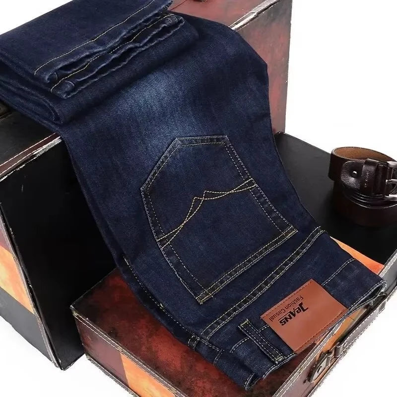 2025 nouveaux hommes mode affaires Jean Style classique décontracté Stretch mince Jean pantalon mâle marque Denim pantalon noir bleu