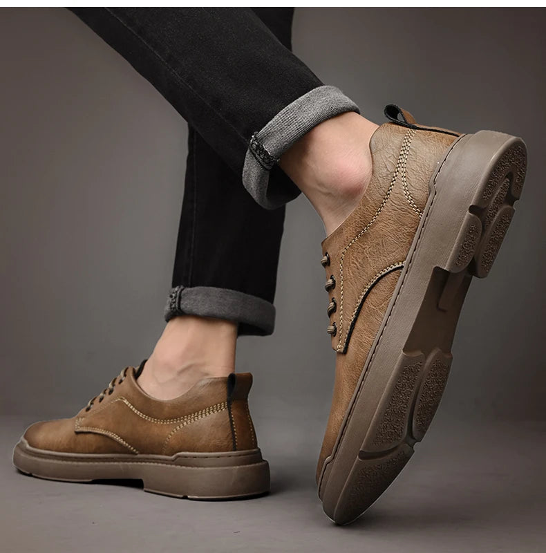 Printemps automne décontracté hommes rétro chaussures en Cuir 2023 mode Style britannique anti-dérapant Chaussure Homme Cuir marque de luxe concepteur