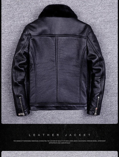 Veste de moto en cuir véritable pour hommes, manteau de fourrure, cuir naturel, chaud, hiver, zones me, SGG1109