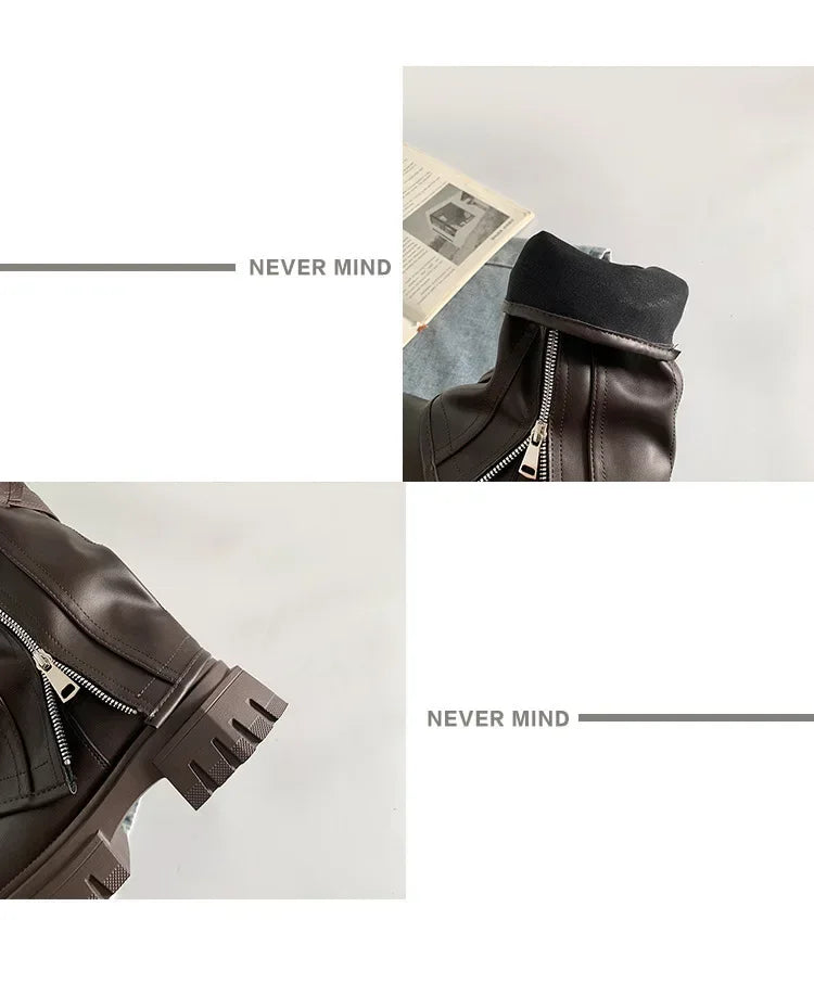 Hiver femmes Biker bottes mode ceinture boucle dames élégant plate-forme longue tuyau chaussons décontracté femmes genou haut chaussons2024 - DOGOMET DIGITAL PLUS