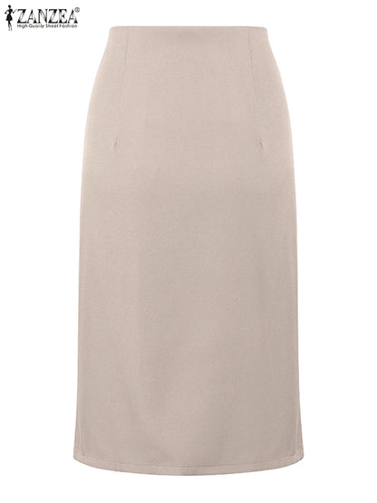 ZANZEA 2025 été taille haute jupe moulante Vintage Faldas femmes mode genou longueur Jupes décontracté ourlet fendu bureau travail Jupes