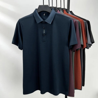 2024 Summer New Short sleeved High end Textured Letter Men's POLO Shirt Comfortable Silk Ice Feel Casual Business lapel T-shirt