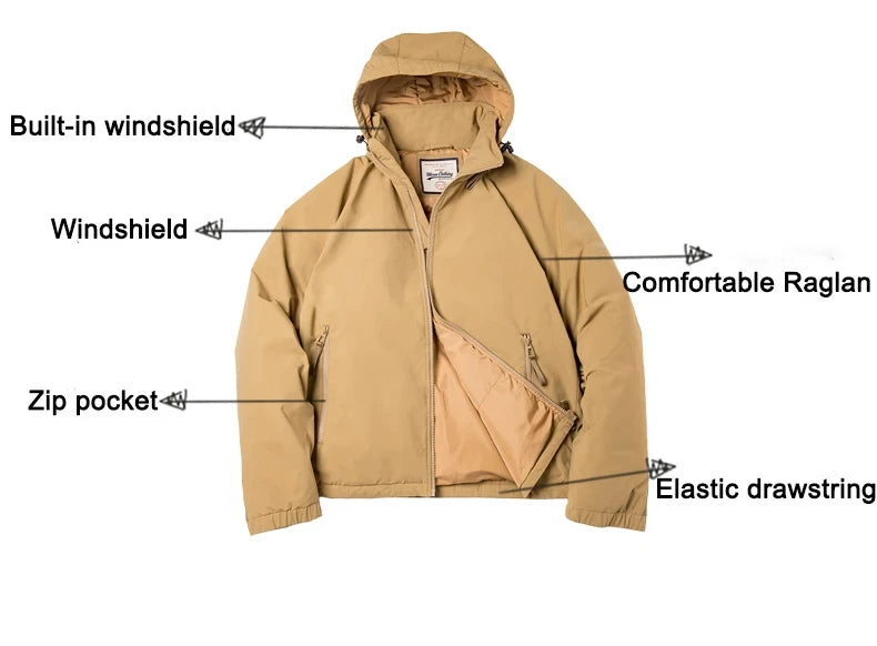 Maden Veste de duvet pour homme avec capuche hiver épaisse tissu mat brillant parka manteau chaud pour l'extérieur versatile veste noire pour porter dehors Chic et chaude veste masculine - DOGOMET DIGITAL PLUS