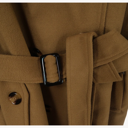 Vestes à capuche mi-longues pour femmes, pardessus croisés pour dames, col coloré à revers en laine, haut d'hiver, streetwear féminin