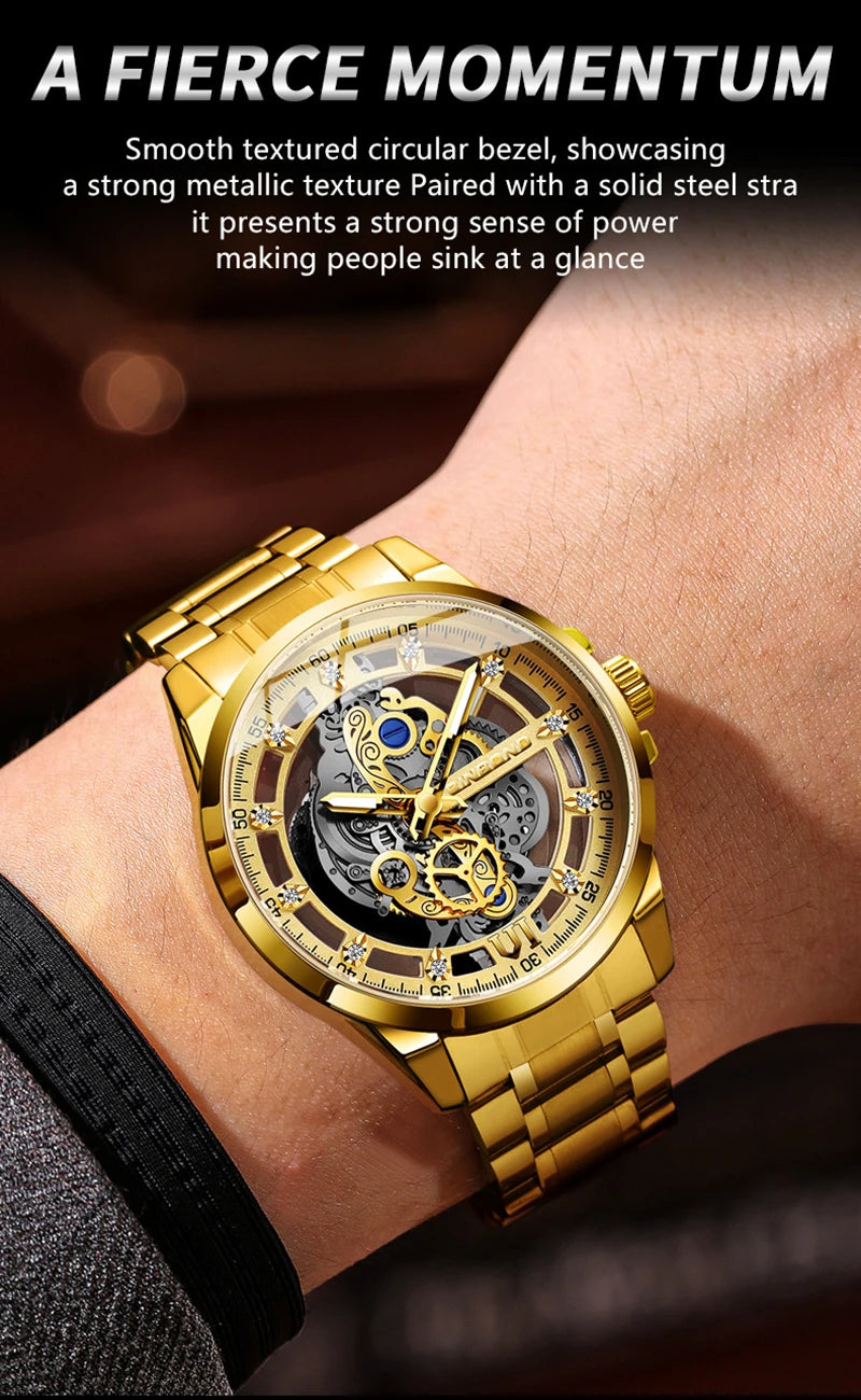 UTHAI-Montre à quartz en acier inoxydable pour homme, évider, étanche, métal, authentique, luxe, carillon, Shoous, V006, nouveau, 2024