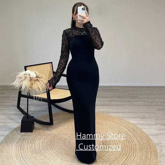 Fashion Evening Dress Robe De Soiree Customized High Neck Long Sleeves Shinny Beading Sequined Sheath Dancing Party Gown