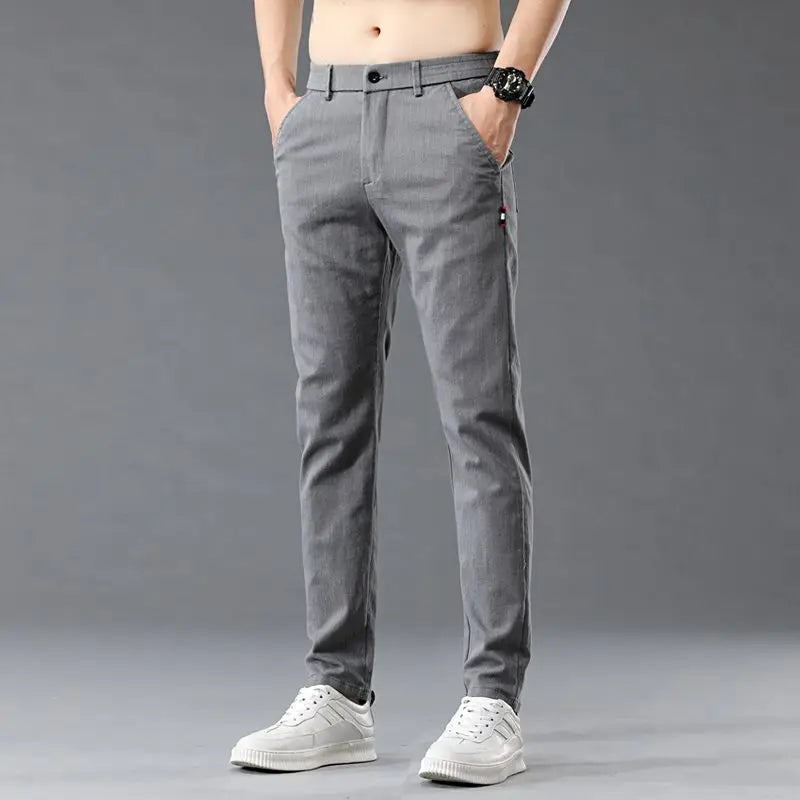 Fashion Men Casual Straight Tailored Trousers Male Jean Like Pants Comfortable Light Gray Dark Grey Trousers