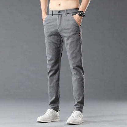 Fashion Men Casual Straight Tailored Trousers Male Jean Like Pants Comfortable Light Gray Dark Grey Trousers